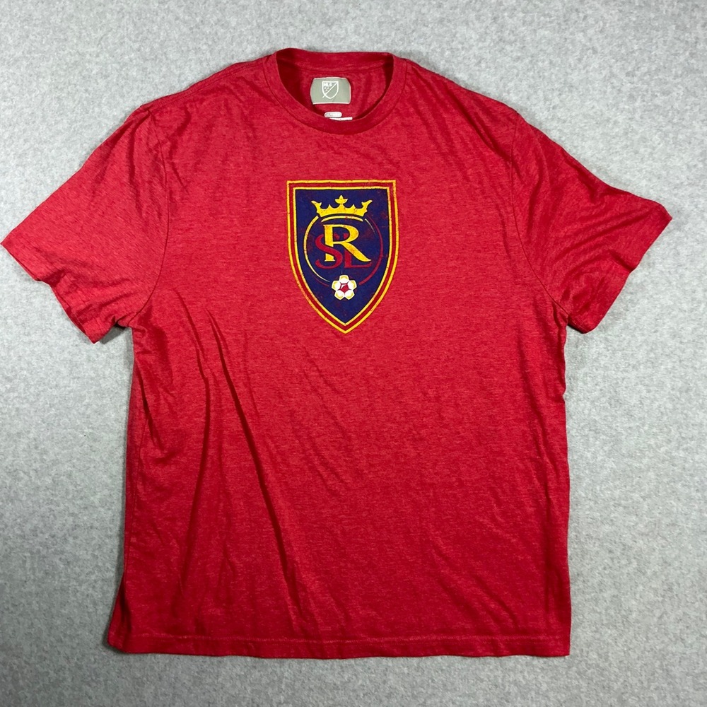 MLS Real Salt Lake RSL Soccer T-Shirt Mens XL Red Heather Short Sleeve Crest